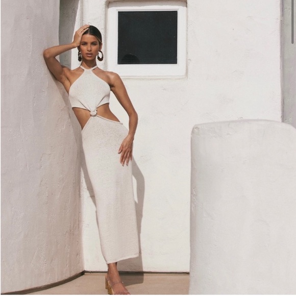 NEW • Cult Gaia • Women’s  Cameron Midi Dress in Off White Halter Neck Large - Picture 1 of 5